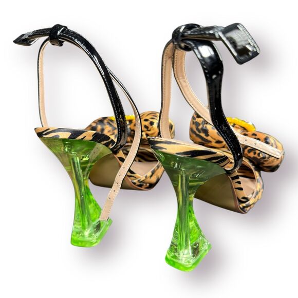 Betsey Johnson Pollie Leopard Print Satin Bow Gem Stones Women’s Heels Size 7M - Picture 8 of 10